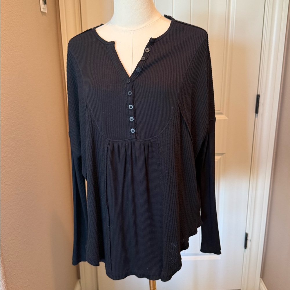 Free People Black Button-Front Blouse